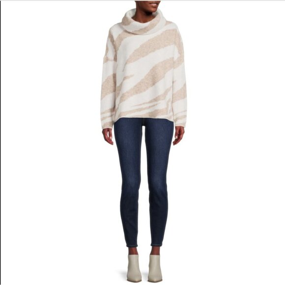 Debut XS Beige Cream Zebra Print Oversized Cowl Neck Sweater Textured Knit Cute - Picture 9 of 12